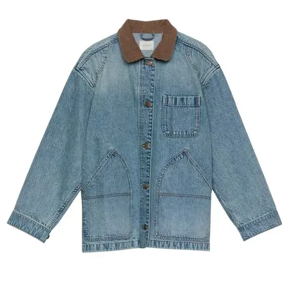 NWT Doen Pascual Cotton Denim Jean Corduroy Collar Barn Jacket Deveraux Wash - Picture 14 of 15